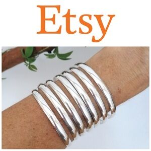 Silver Plated Stacking Bracelets-Set of 7 Bangles